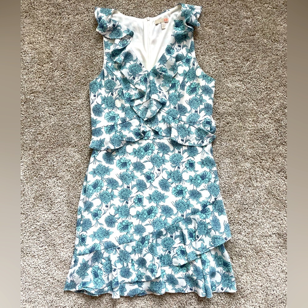 GB Gianna Bini Dress sleeveless ruffle dress floral print V-neck size Large
